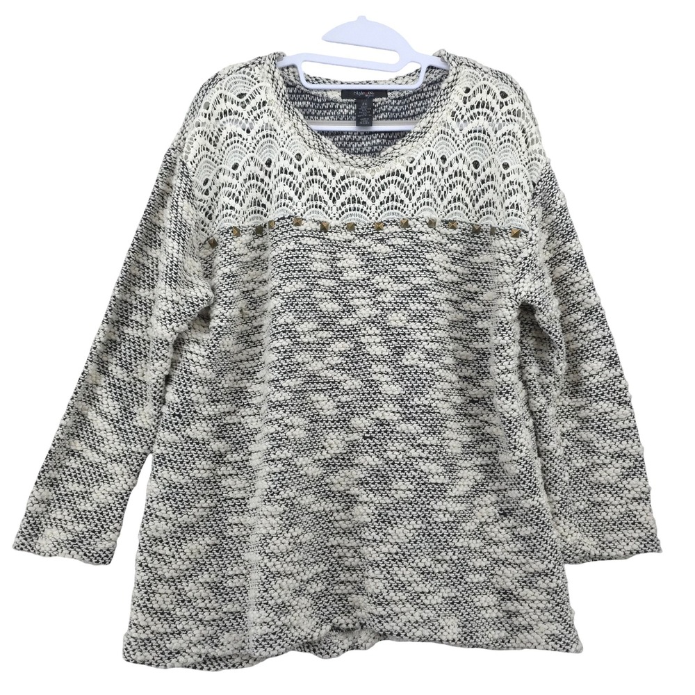 Style & Co Sweater Size 2X Lace Trim Long Sleeve Embellished Knit Boho Cottage